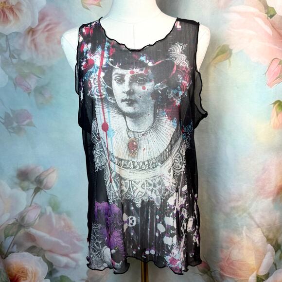 Terry Precision Sheer Renaissance Print Y2K Style Cycling Tank Top - Picture 1 of 7